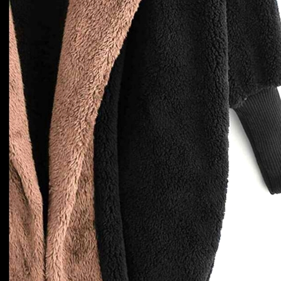 Emery Rose : Black and Tan Open Front Fuzzy Hooded Teddy Sweater Jacket XL - Picture 7 of 7